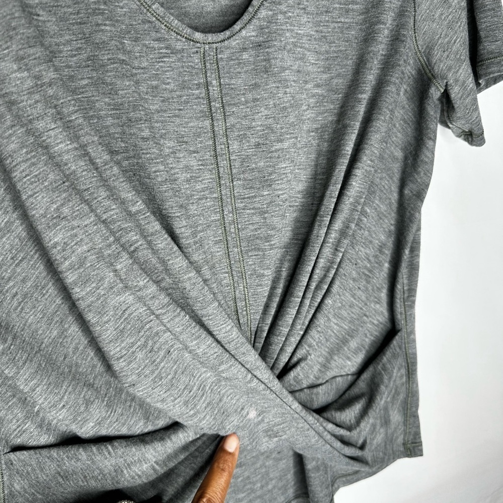 Lululemon Athletica Gray Fitted Tie Front Short Sleeve Top - Picture 3 of 7